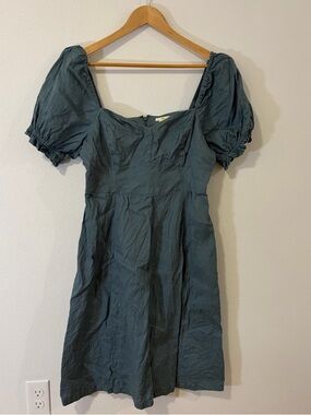 Boden Puff-Sleeve Square-Neck Midi Dress in Dusty Blue